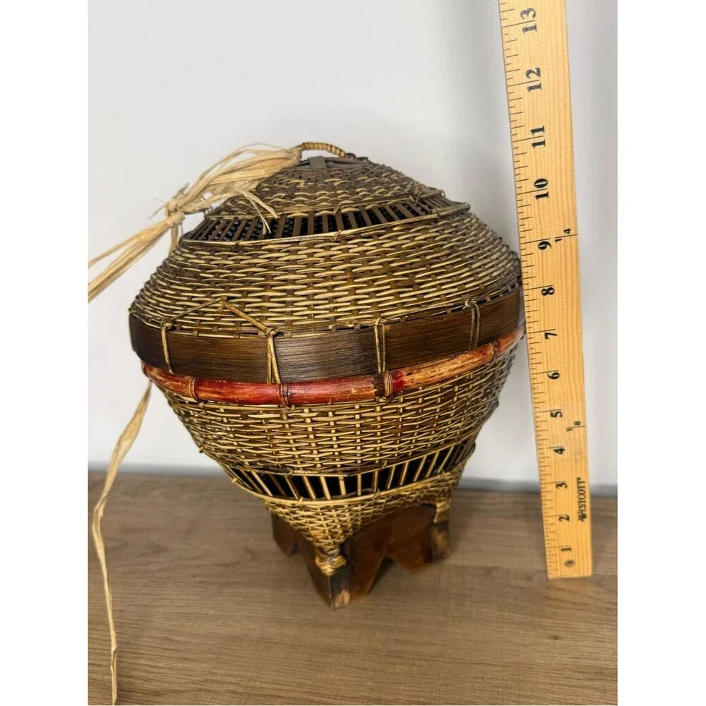 Vintage Balinese Fishing Basket with Red Accent
